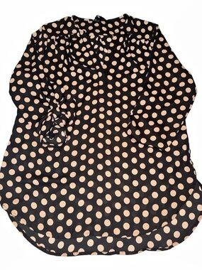 TACERA Polka Dot V-Neck Blouse Black & Brown Size Medium